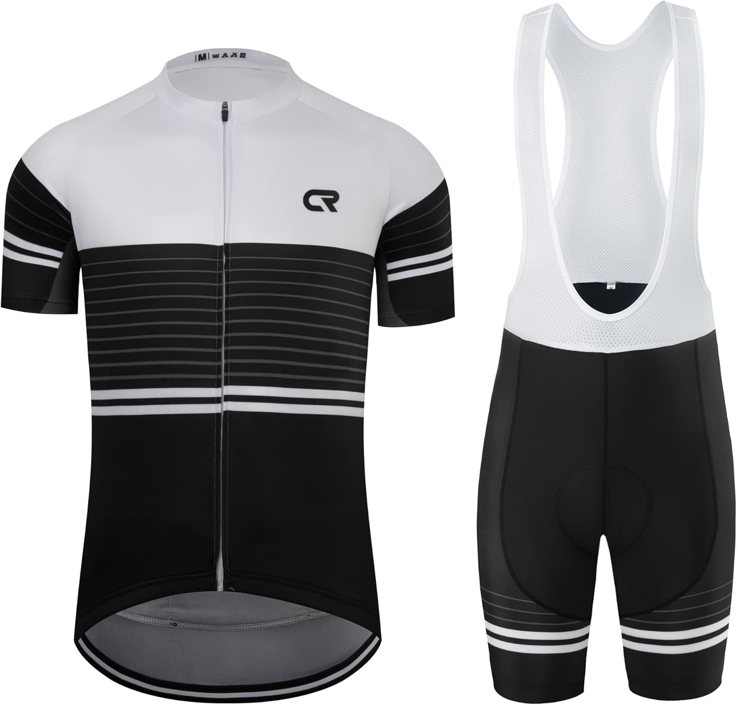 CR Men's Cycling Jersey Set Road Bike Jersey Zipper Pocket Short Sleeves Cycling Kits Bib Shorts 3D Padded