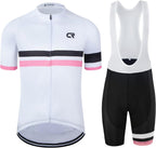 CR Men's Cycling Jersey Set Road Bike Jersey Zipper Pocket Short Sleeves Cycling Kits Bib Shorts 3D Padded