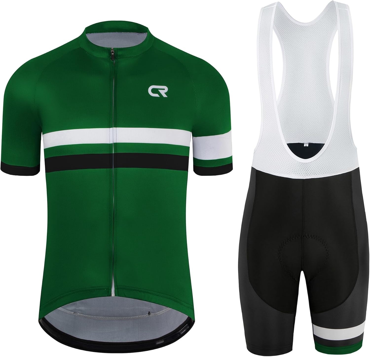 CR Men's Cycling Jersey Set Road Bike Jersey Zipper Pocket Short Sleeves Cycling Kits Bib Shorts 3D Padded