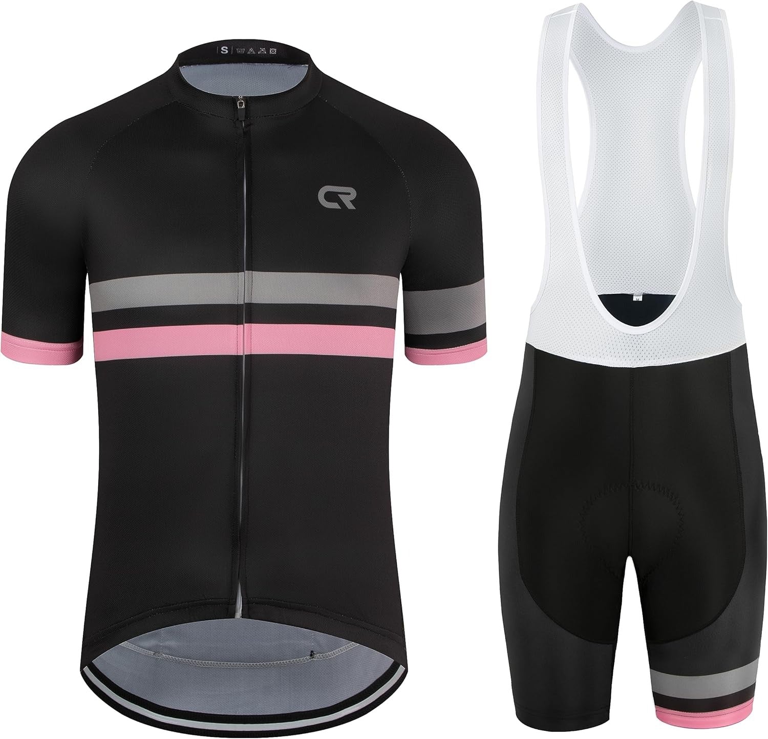 CR Men's Cycling Jersey Set Road Bike Jersey Zipper Pocket Short Sleeves Cycling Kits Bib Shorts 3D Padded