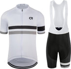 CR Men's Cycling Jersey Set Road Bike Jersey Zipper Pocket Short Sleeves Cycling Kits Bib Shorts 3D Padded