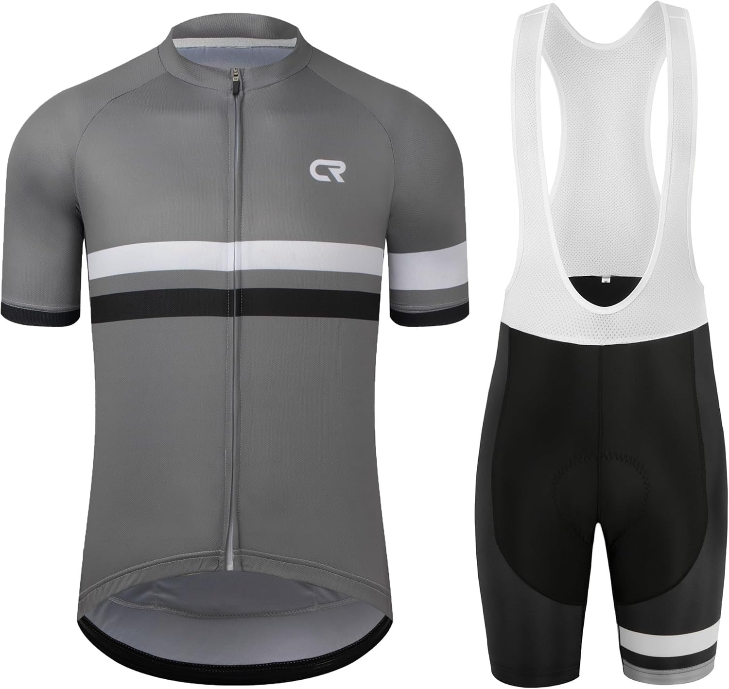 CR Men's Cycling Jersey Set Road Bike Jersey Zipper Pocket Short Sleeves Cycling Kits Bib Shorts 3D Padded