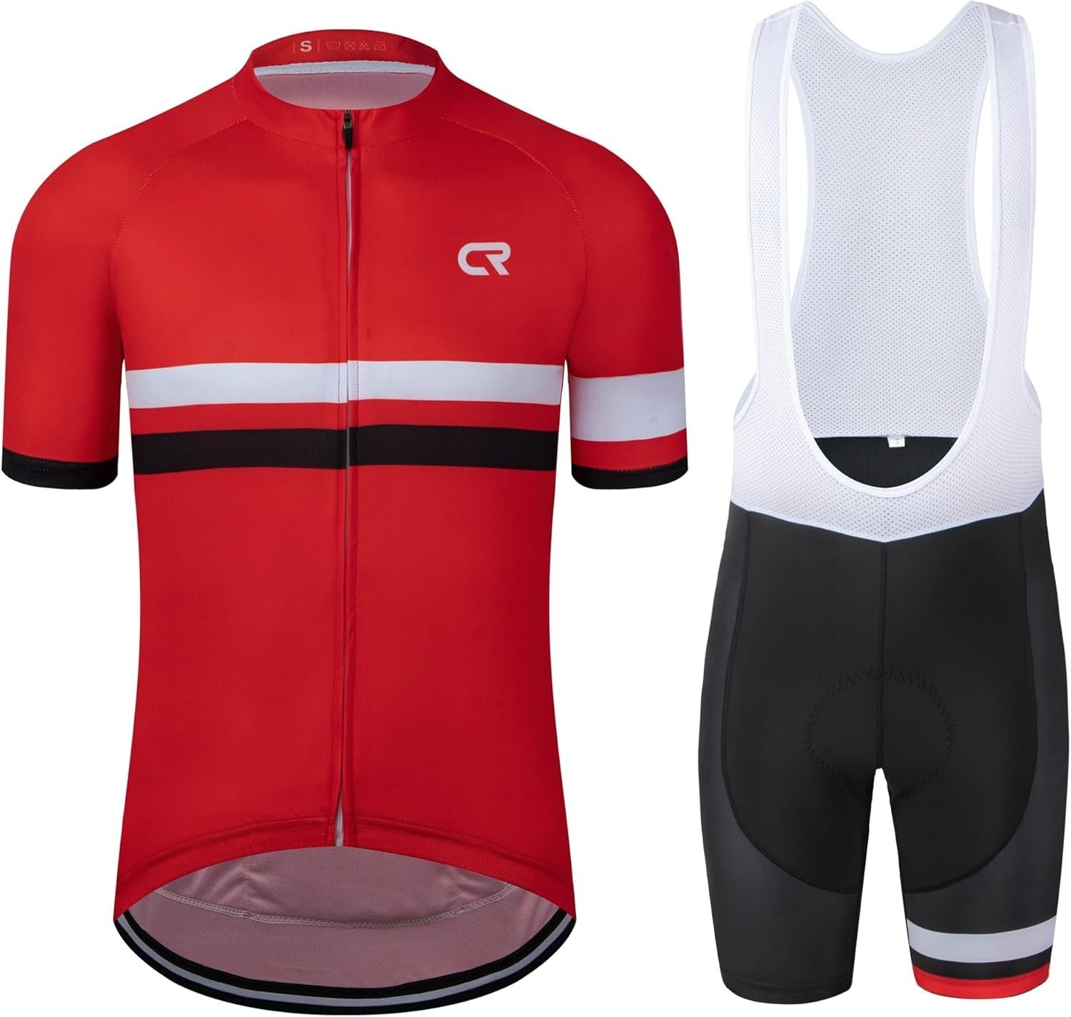 CR Men's Cycling Jersey Set Road Bike Jersey Zipper Pocket Short Sleeves Cycling Kits Bib Shorts 3D Padded